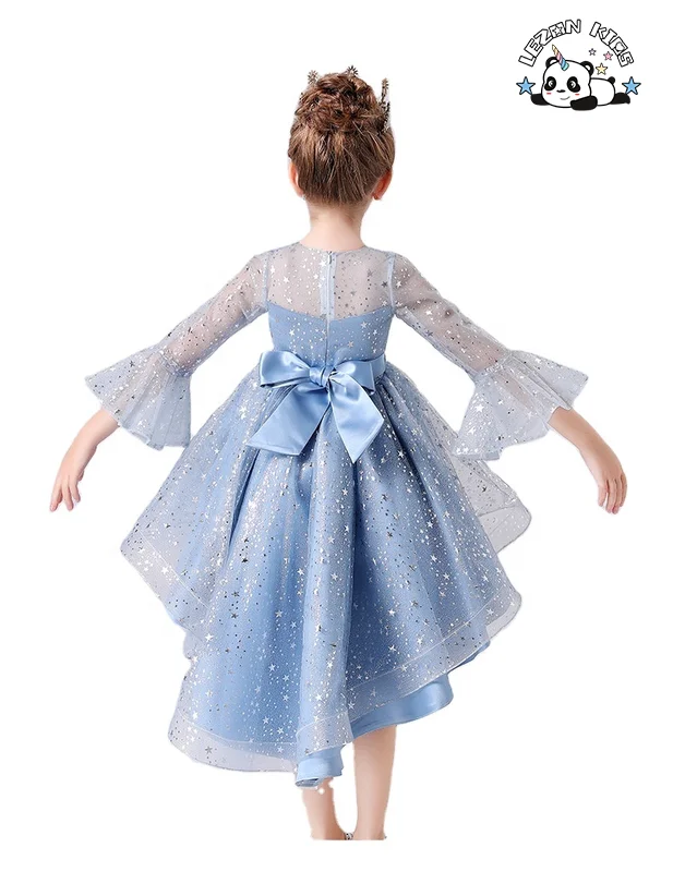 LEZONKIDS - High Quality Kids Fashion Flare Sleeves Flower Girl Dress Sequined Trailer Dress for Wedding Birthday Party